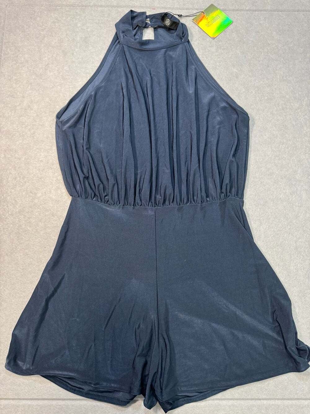 Missguided Halter Neck Ruched Waist Navy Romper